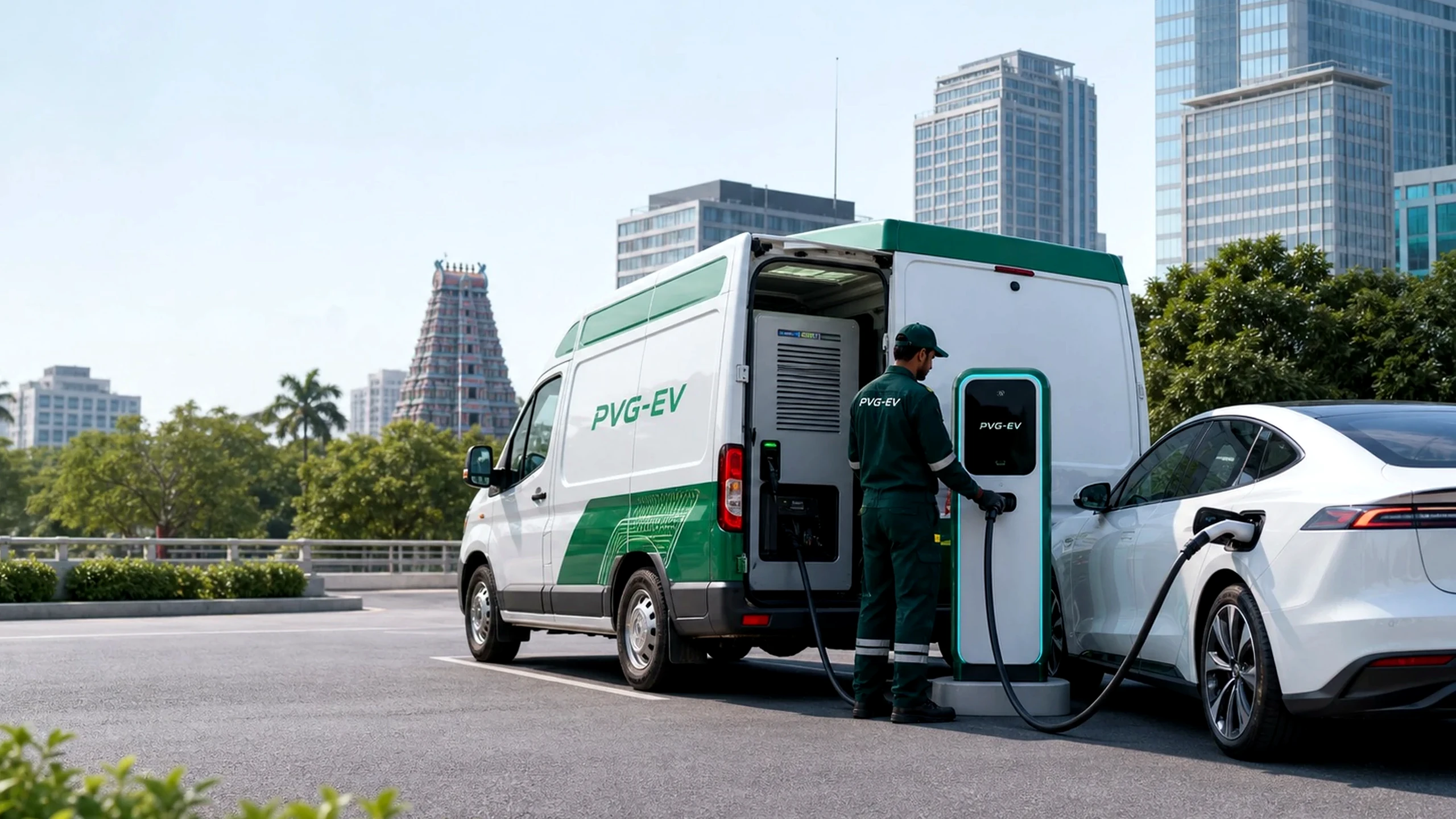 PVG-EV mobile charging unit supporting an electric vehicle